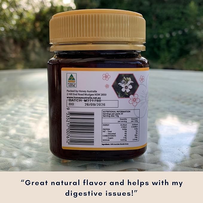 Honey Australia Manuka Honey MGO 263+ | 17.6 oz | Raw Organic Pure Honey for Daily Wellness &amp Energy | Natural Sweetener &amp Health Boost | Rich in Nutrients Delicious Creamy Flavor