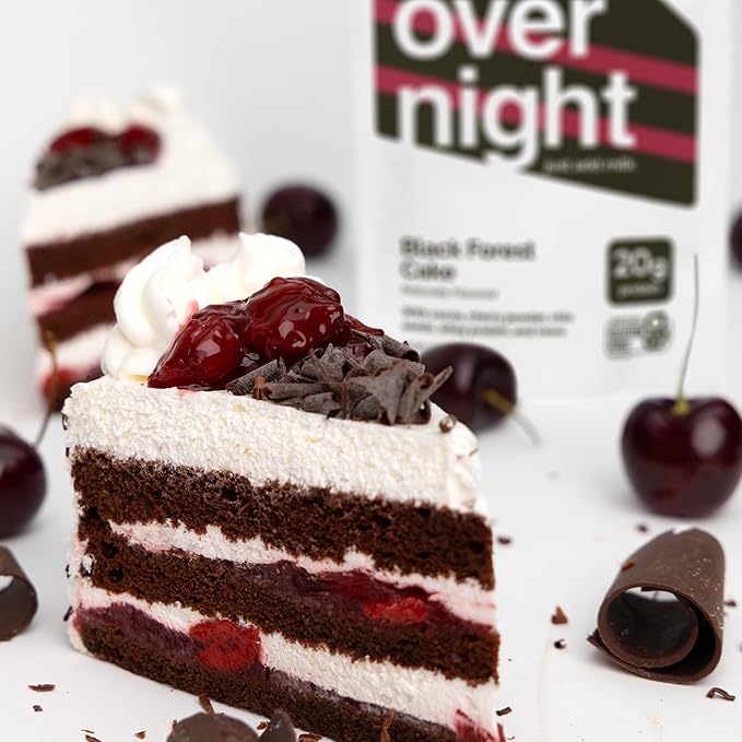 Oats Overnight Black Forrest Cake - Overnight Oats with 20g Whey Protein High Fiber Breakfast Protein Shake - Gluten Free Oatmeal Non GMO High Protein Oatmeal (2.6 oz per Meal) (8 Pack)