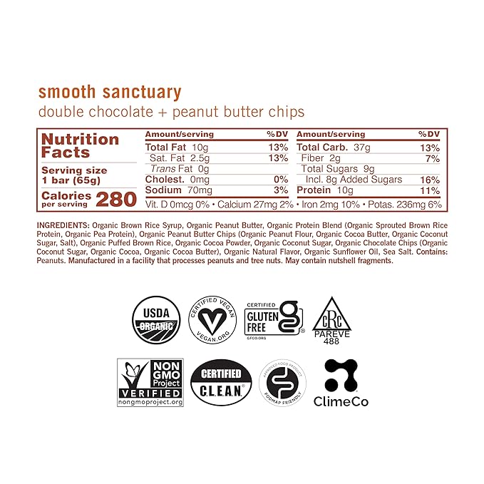 GoMacro MacroBar Organic Vegan Protein Bars - Double Chocolate + Peanut Butter Chips (2.3 Ounce Bars 12 Count)