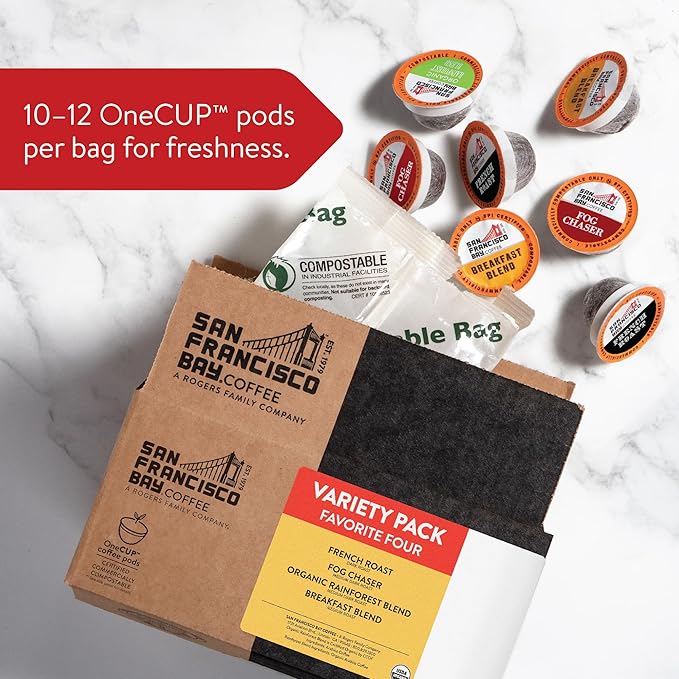 San Francisco Bay Compostable Coffee Pods - Original Variety Pack (120 Ct) K Cup Compatible including Keurig 2.0 French Breakfast Fog Organic Rainforest