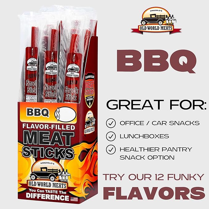 Old World Meats Meat Sticks 110 Calories Keto Low Carb 1g Sugar Fuelings 20 Pack 1 ounce sticks (BBQ (Barbecue))