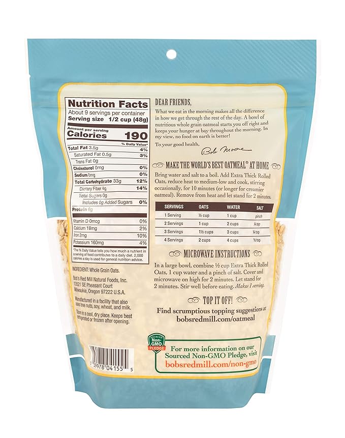 Bob's Red Mill Extra Thick Rolled Oats 32oz (Pack of 4) - Non GMO Whole Grain Vegan Kosher