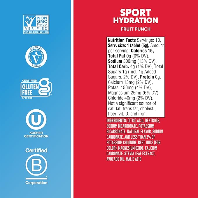 Nuun Sport Electrolyte Tablets with Magnesium Calcium Potassium Chloride &amp Sodium Gluten Free &amp Vegan Fruit Punch 4 Pack (40 Servings Total)