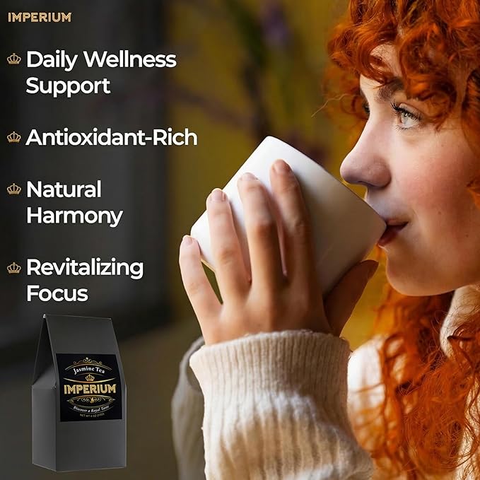 Imperium Spring Jasmine Green Tea Loose Leaf (4oz) Hand-Picked Premium Quality Brews 100 Cups Naturally Refreshing and Relaxation Beverage Delicate Floral Aroma Smooth and Soothing Finish