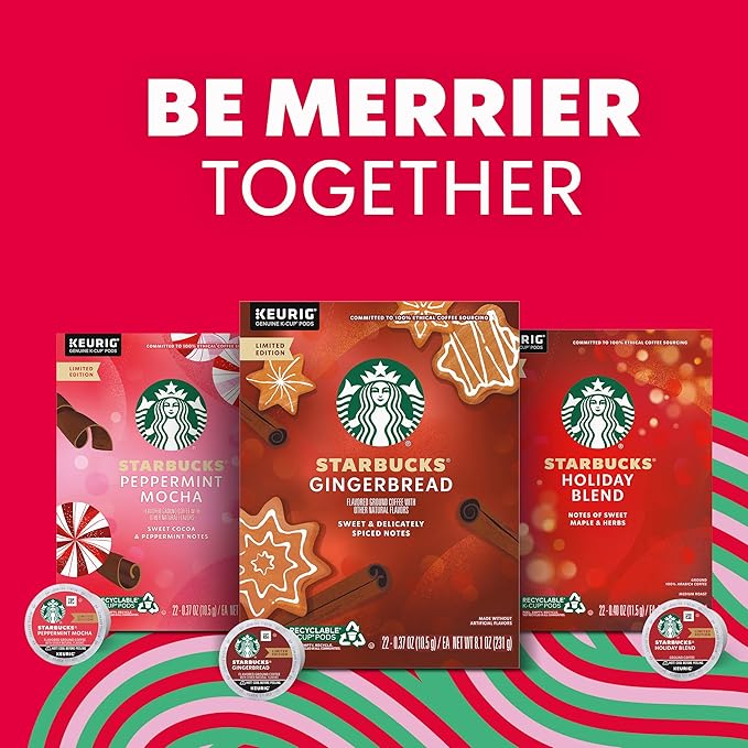 Starbucks K-Cup Coffee Pods Medium Roast Coffee for Keurig Brewers Holiday Blend 100% Arabica Limited Edition Holiday Coffee 1 Box (10 Pods)