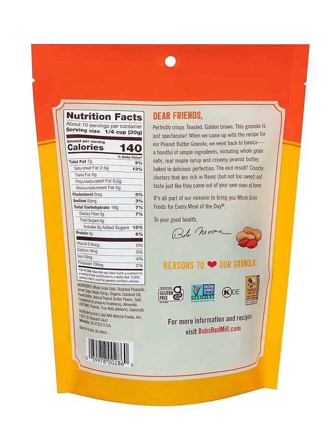 Bob's Red Mill Peanut Butter Granola 11oz (Pack of 6) - Non GMO Whole Grain Kosher
