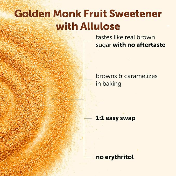 Micro Ingredients Golden Monk Fruit Sweetener with Allulose 2 lbs | 1:1 Brown Sugar Substitute No Erythritol No Aftertaste | Zero Calorie Sugar Alternative for Baking Coffee &amp Tea | Keto Vega