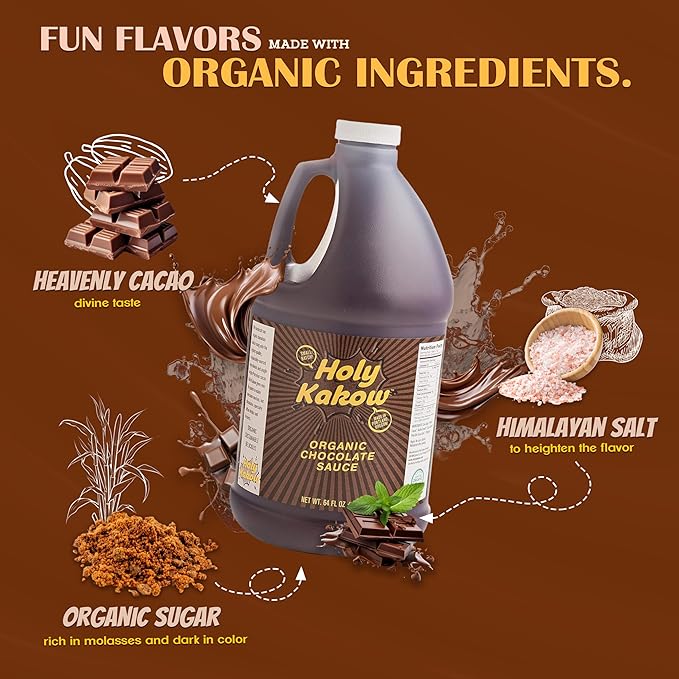 Holy Kakow Organic Chocolate Syrup - Organic Chocolate Sauce Organic Add to Mochas Waffles &amp Ice Cream Made with Colombian Sugar Real Food Ingredients Specific Flavor - 64oz
