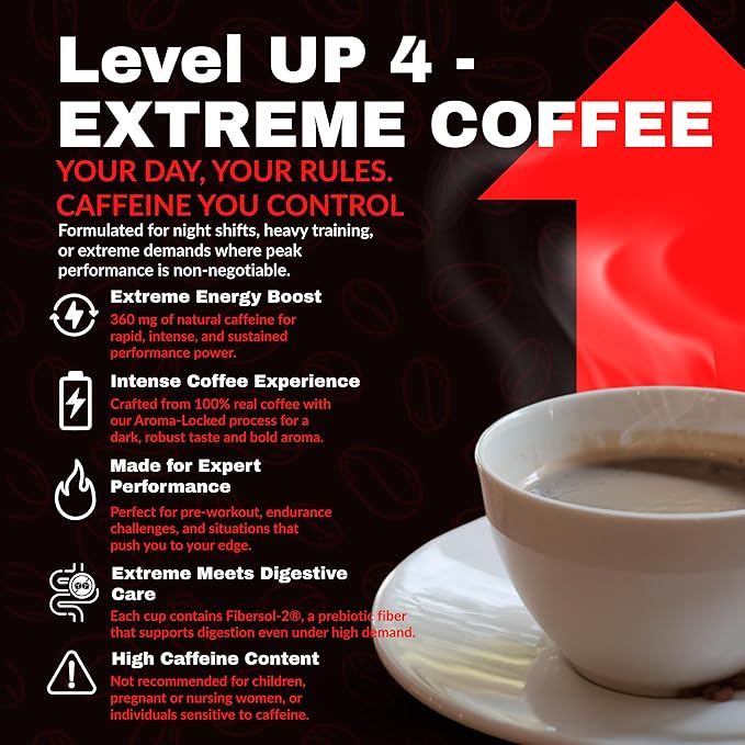 Level Up Premium Decaf Instant Coffee Sugar Free 30 Servings 10.58 oz (L4 - EXTREME 360MG)
