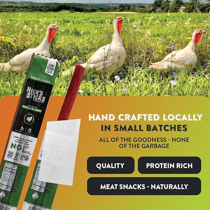 Nick's Sticks Clean &amp Balanced Free Range Turkey Snack Sticks | Made in the USA | Gluten Free | Paleo | Keto | Whole30 Approved | No Soy Antibiotics or Hormones (12 – .9 oz. Packs of 1 Sticks)