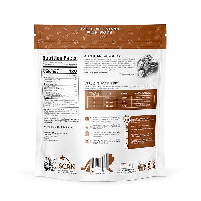 Pride Stacks Pancake &amp Waffle Mix - Organic Rice &amp Sweet Potato Blend Brown Sugar Cinnamon