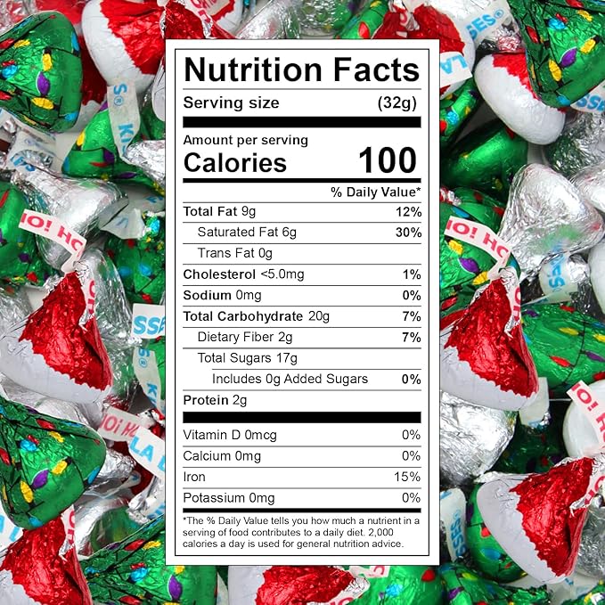 Kisses Christmas Mix 5LB – Santa Hat &amp Christmas Tree Chocolate Kisses Individually Wrapped Holiday Candy in Red Green &amp Silver Foil – Bulk Treats for Christmas Parties &amp Stocking Stuffe