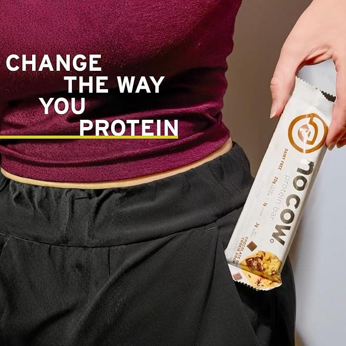 No Cow Vegan Protein Bars Upgraded Chocolate Chip Cookie Dough | 20g Plant Based Protein Gluten Free Dairy Free Soy Free Keto Friendly Low Sugar High Fiber Snack Bars | Pack of 12