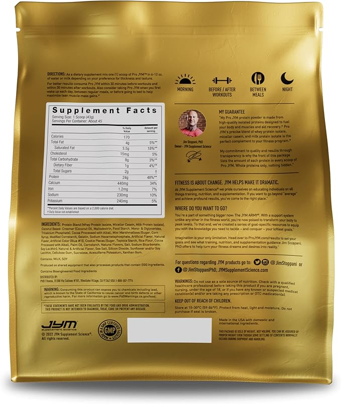Pro JYM Rocky Road Protein Powder - Whey Protein Isolates Casein &amp Milk Protein Lean Muscle Building for Men &amp Women JYM Supplement Science 45 Servings