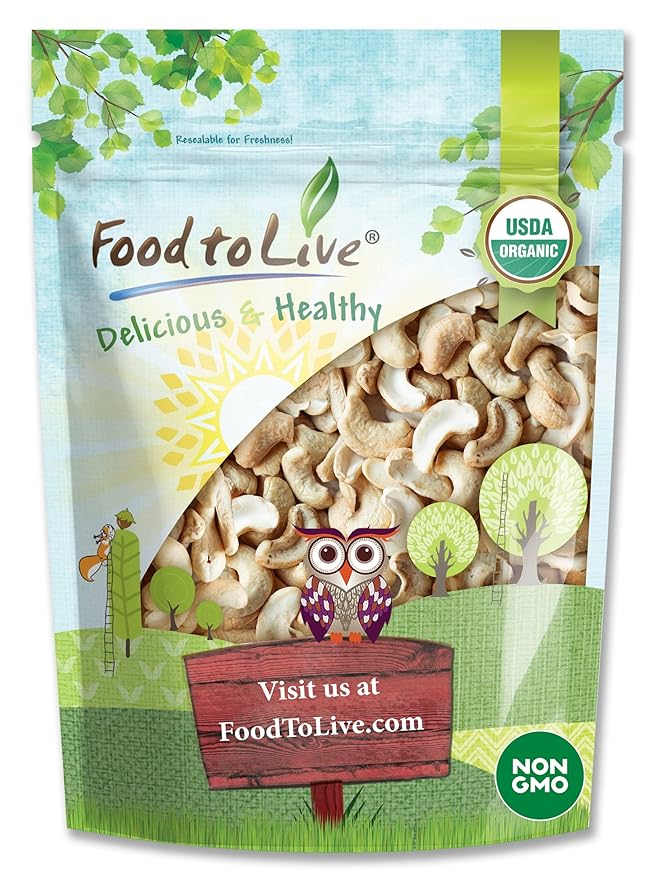 Food to Live Organic Cashew Pieces 2 Pounds Non-GMO Kosher Vegan Unsalted Unroasted Bulk