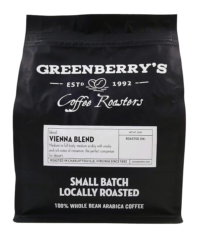 Greenberry's Coffee Co. - Vienna Blend Whole Bean - Bold Fresh 100% Arabica Dark Roast Beans 2 lbs (Pack of 2)