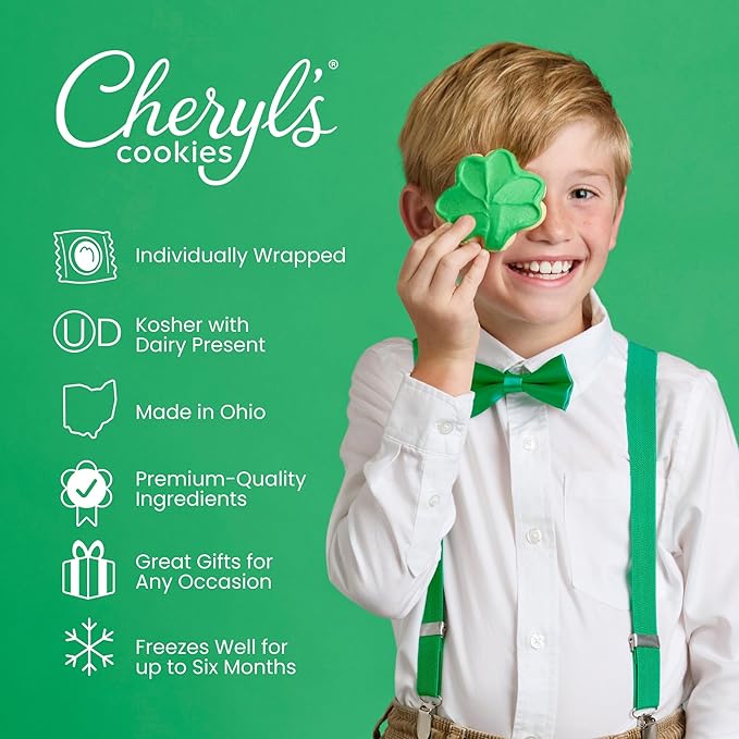 Cheryl's Cookies® Shamrock Cookies with 12 Buttercream-Frosted Sugar Cookies Individually Wrapped St. Patrick's Day Gift for Loved Ones Family Friends Coworkers