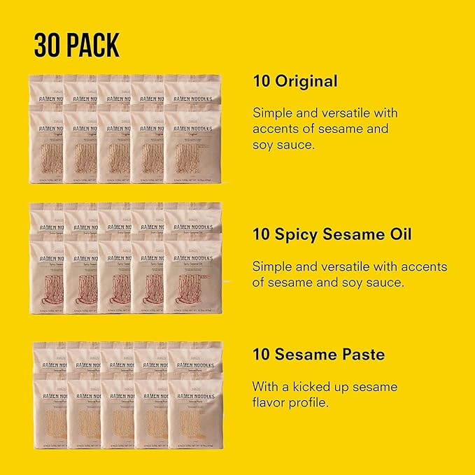Public Goods Ramen Noodles | Brothless Vegan &amp Vegetarian Instant Ramen | Healthy High Protein Asian Noodle | Preservative Free | No Added MSG | Original Sesame Paste &amp Spicy Sesame Oil (30