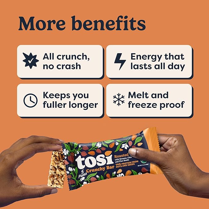 Tosi Meal Nut Bars Almond Healthy Snacks for Adults &amp Kids Crunchy Plant Based Protein Bar (14G) Keto Snacks Vegan Gluten &amp Soy Free Low Sugar Omega 3s 2.4oz 12-Pack