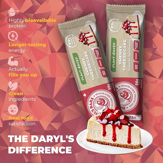 Daryl's Bars Vegan Line Cherry Cheescake On the Go Protein Bars Gluten Free Vegan Protein Snack Meal Replacement Pack of 2