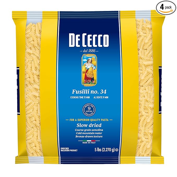 De Cecco Semolina Pasta Fusilli No.34 5 Pound (Pack of 4)
