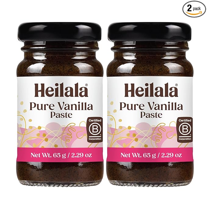 HEILALA - Pure Vanilla Bean Paste - Gourmet Madagascar Bourbon Variety Crafted with Hand-Selected &amp Ethically Sourced Vanilla Pods for Baking and Dessert recipes Gluten Free - 65g (2 Pack)