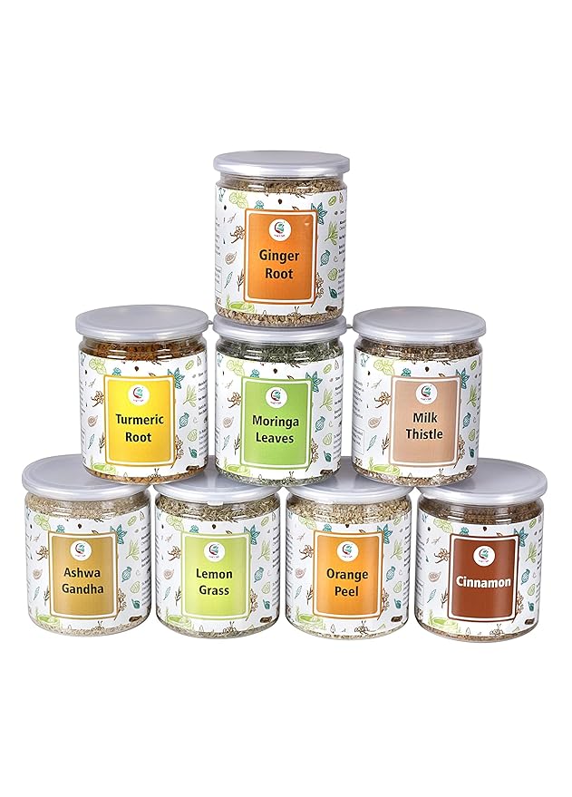 Loose Leaf Herbal Tea Set – 8 Premium Herbs - Up to 450 Cups - Ginger Turmeric Lemongrass Moringa Cinnamon Orange Peel Milk Thistle Ashwagandha | Wellness Gift by Yogi's Gift®