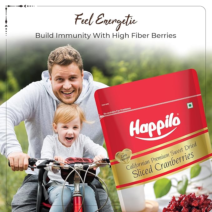 Happilo Premium Californian Dried and Sweet Sliced Cranberries 200g | Real dried fruit | High Antioxidants Dietary Fiber | Healthy Sweet Treats
