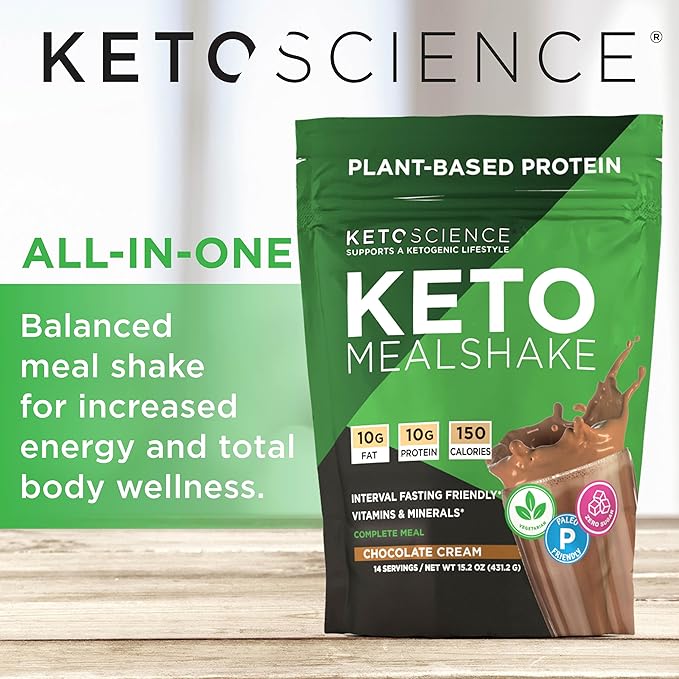 Keto Science Plant Based Protein Keto Meal Shake Rich in Vitamins &amp Minerals Complete Meal Replacement Pea Protein for Women &amp Men Chocolate Cream 14 Servings