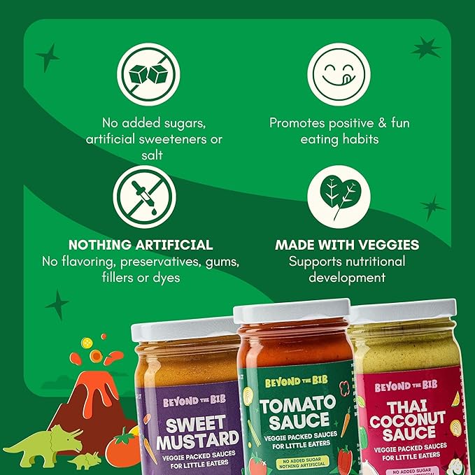 Beyond the Bib - Toddler and Kids Healthy Meal Sauces and Dips - Made with Vegetables No Added Sugar No Salt No Artificial Ingredients - Ready to Eat - For 24+ Months (Tomato Thai Coconut Sweet M