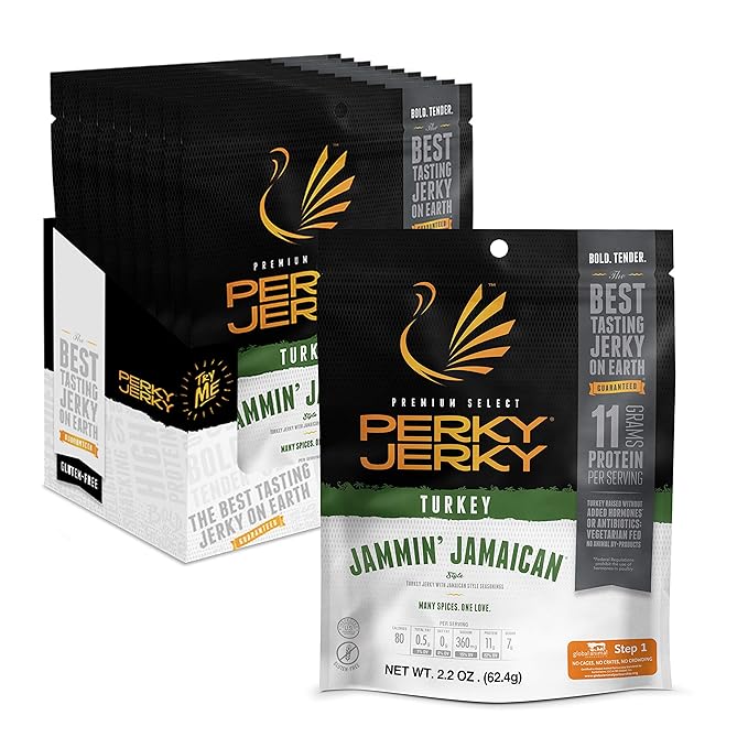 Perky Jerky Antibiotic Free Turkey Jamaican 2.2 ounce bags (Pack of 8)
