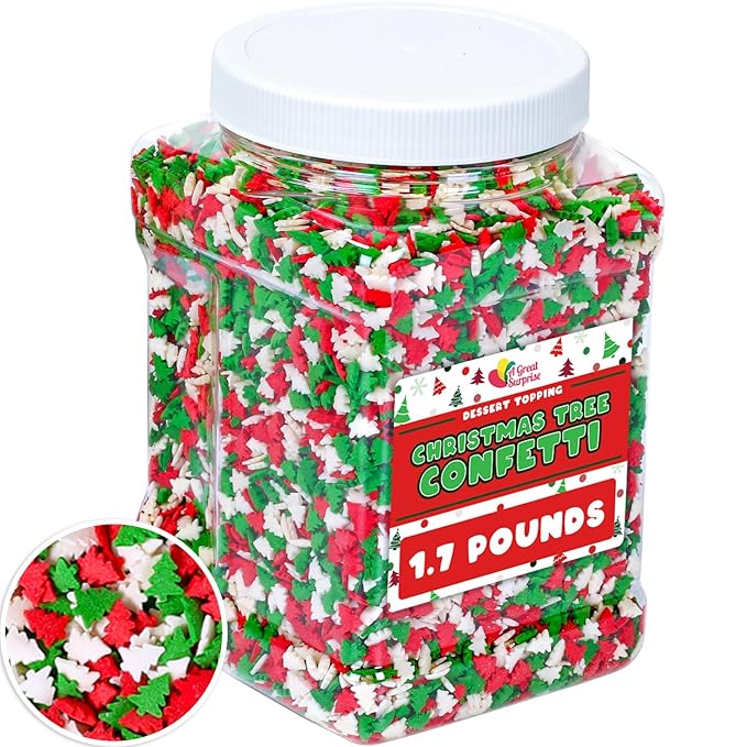 Christmas Sprinkles - 1.7 Pounds - Bulk Red and Green Tree Confetti - Holiday Sprinkles for Cookie Decorating - Christmas Jimmies for Gingerbread Cookies Baking Cupcakes