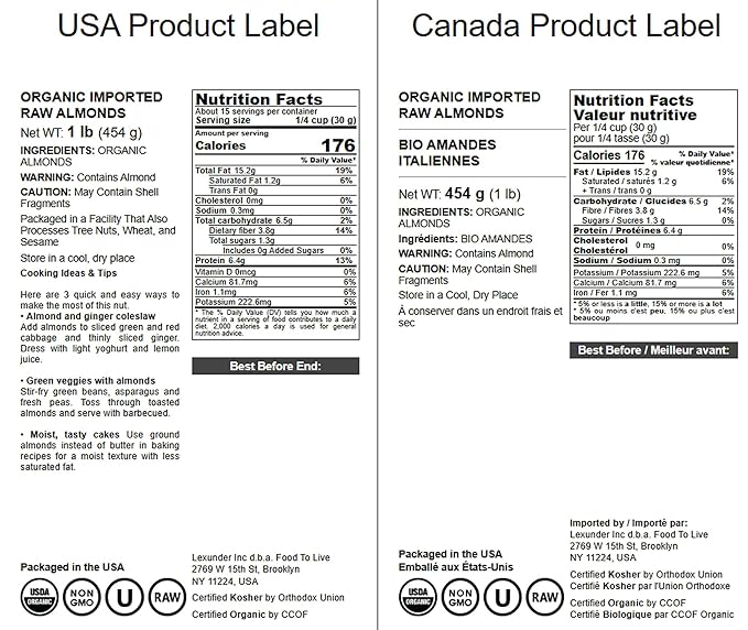 Food to Live - Organic Imported Raw Almonds 1 Pound Non-GMO Whole No Shell Unpasteurized Unsalted Vegan Kosher Keto-Friendly.