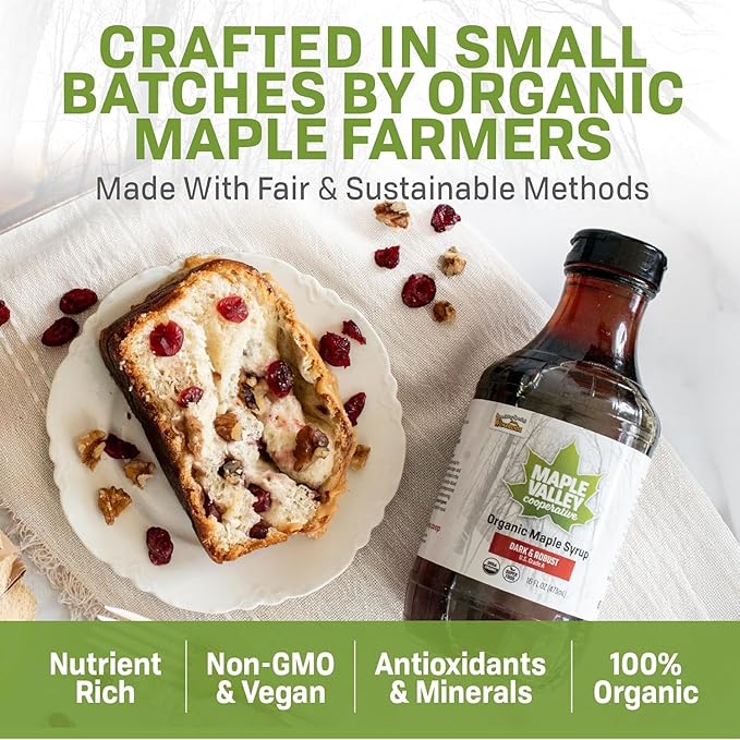 Maple Valley Organic Pure Maple Syrup Dark &amp Robust Better Than Pancake Syrup Use for Coffee or All-Natural Sugar Substitute in Cooking and Baking (128oz Plastic Jug)