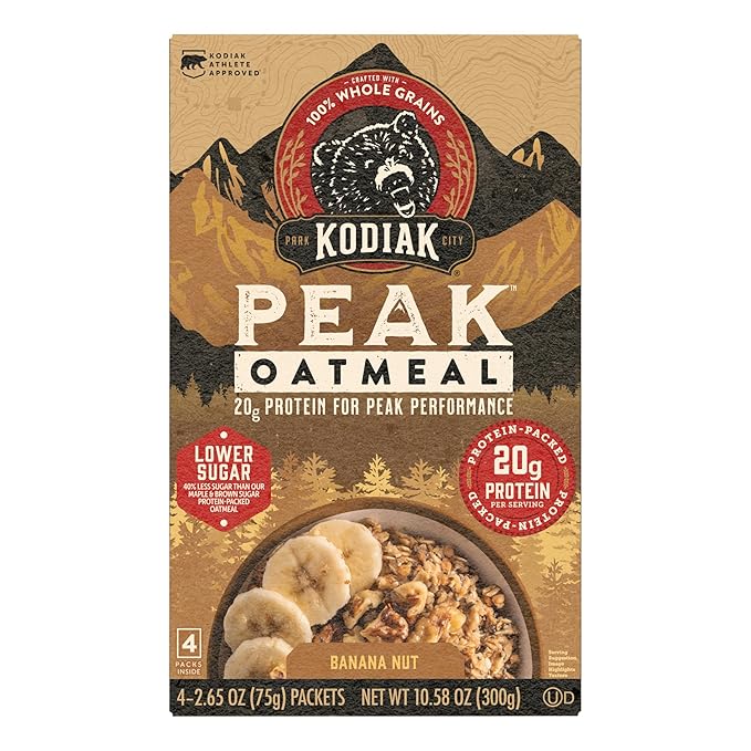 Kodiak Cakes Peak Instant Oatmeal Packets Banana Nut High Protein100% Whole Grains 6 box with 4 packets each (Total of 24 packets)