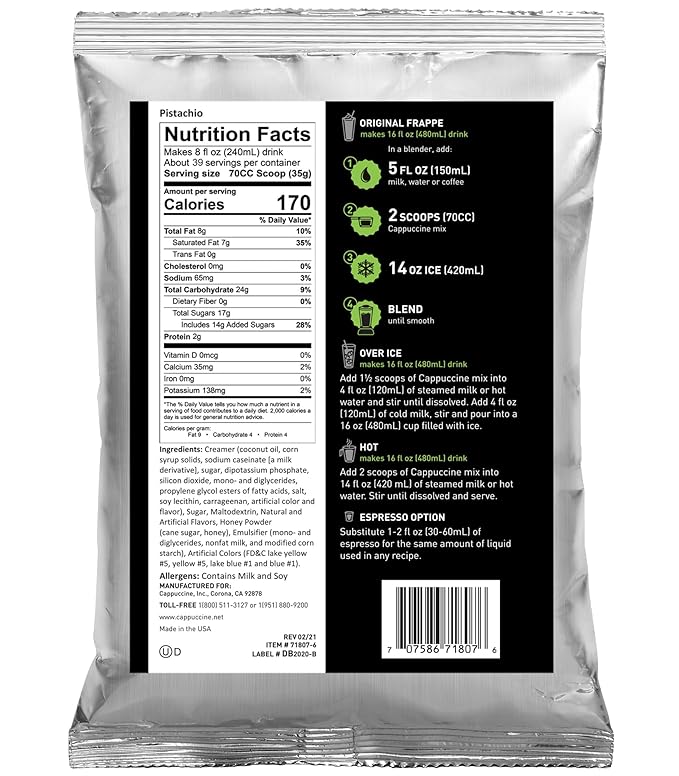 Cappuccine Pistachio Frappe Mix 3 Pound (Pack of 1)
