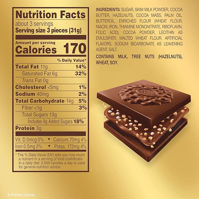 Ferrero Rocher Premium Milk Hazelnut chocolate squares Individually Wrapped Chocolates Great for Sharing or Gifting 60 Pack 3.7 oz Each