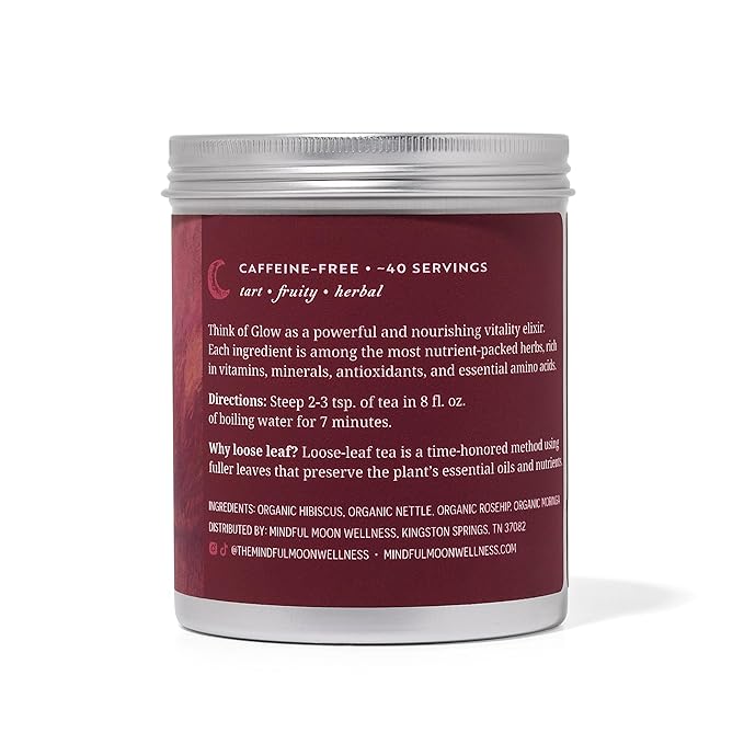 Glow Herbal Tea by Mindful Moon – Vitality &amp Wellness Blend with Hibiscus Moringa &amp Rosehip – Caffeine-Free Loose Leaf (Large)