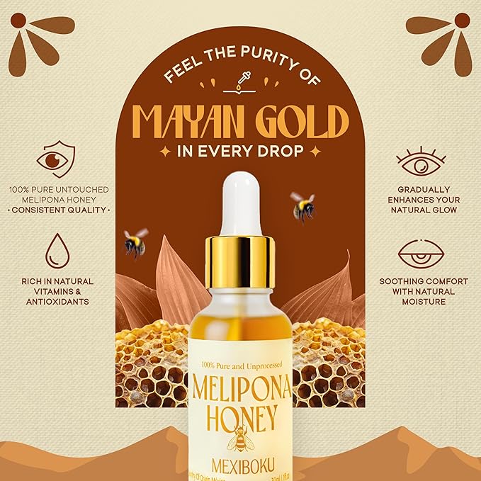 Jimerito Stingless Bee Melipona Honey Drops 30ml – 100% Pure and Unprocessed – Ancestral Mayan Honey from Yucatán Peninsula