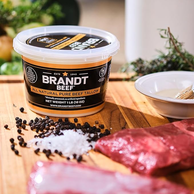 Brandt Beef Tallow – 100% Pure Beef Tallow for Cooking | 16 oz (1 lb) Tub Beef Tallow for Deep Frying | High Smoke Point | No Additives or Preservatives | Sustainably Sourced | Family-Owned Ranch USA