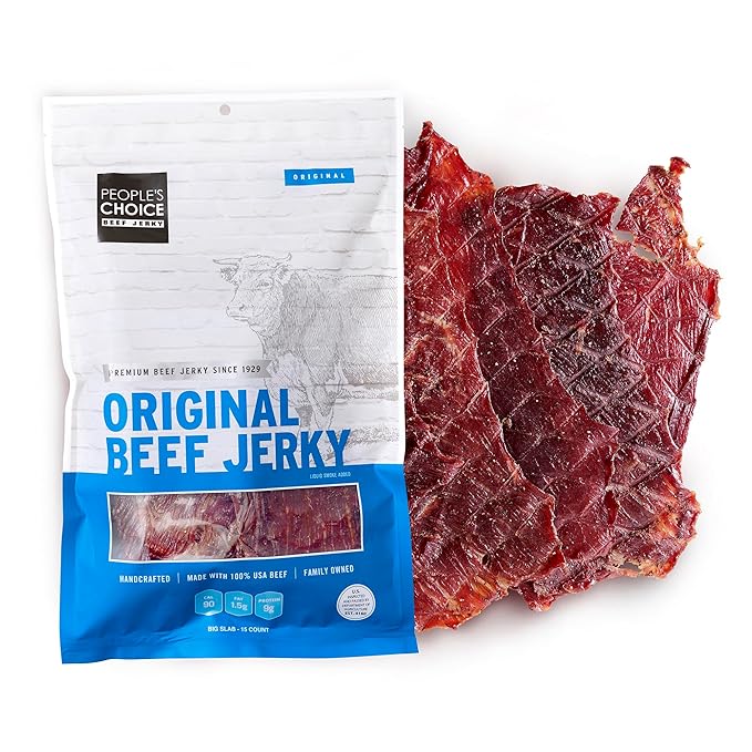 People’s Choice Beef Jerky – Original Big Slab – Whole Muscle Thin-Sliced Slab Jerky Texture – 9g Protein per Serving – Made in USA – 15 Count 19.2 oz Bag