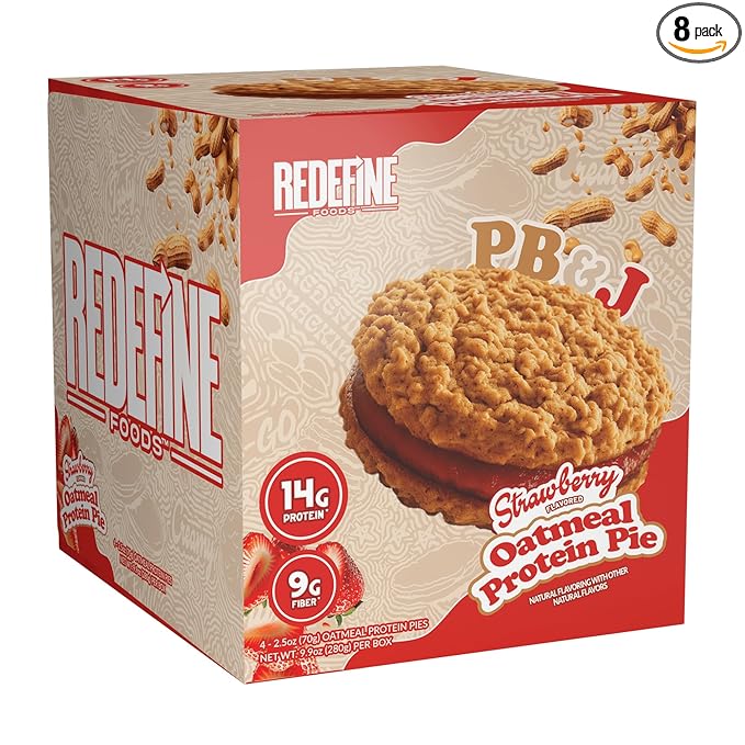 Redefine Foods Oatmeal Protein Pie Peanut Butter &amp Jelly - 8 Count - 14g of Protein Per Serving - Non-GMO