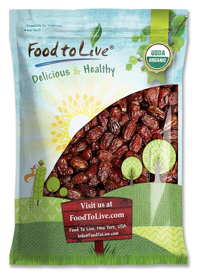 Food to Live Organic Medjool Dates 10 Pounds - Non-GMO Whole Dried Dated Pits Large Size Unsweetened Unsulphured Vegan Sirtfood Bulk. Good Source of Potassium Magnesium and Dietary Fiber.