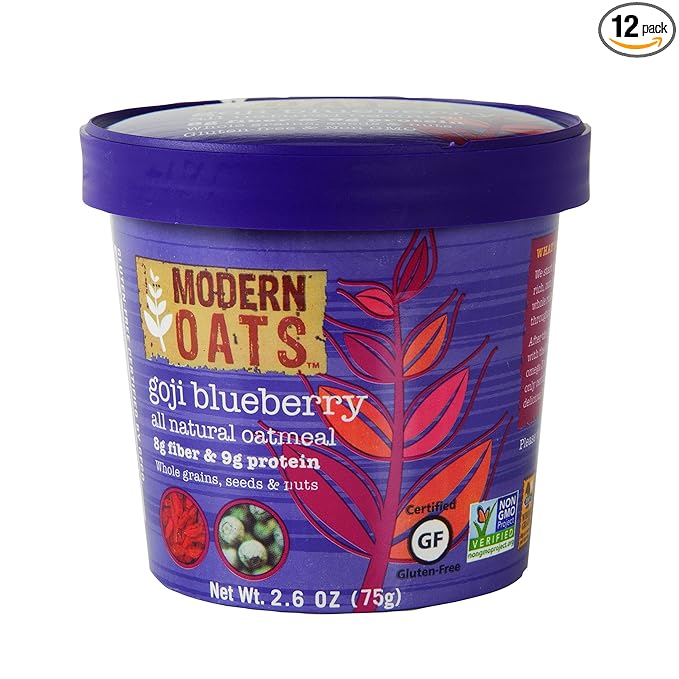 Modern Oats Goji Blueberry Instant Oatmeal Cups with Lid – Gluten-Free Vegan Non-GMO Oatmeal with Protein &amp Fiber – Breakfast On the Go – Whole Grain Oats with Goji Berries Blueberries Nuts &a