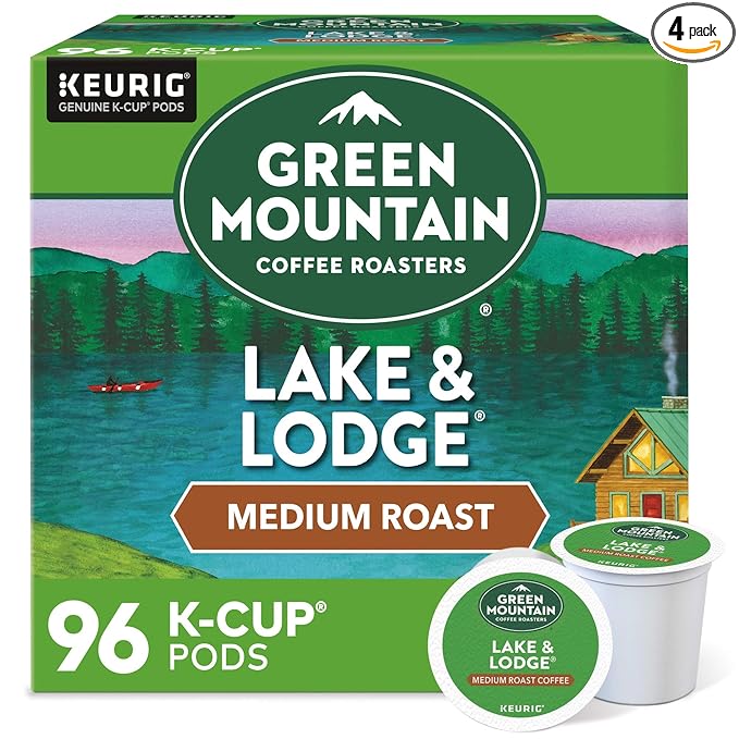 Green Mountain Coffee Roasters Lake and Lodge Blend Keurig Single-Serve K-Cup pods Medium Roast Coffee 96 Count