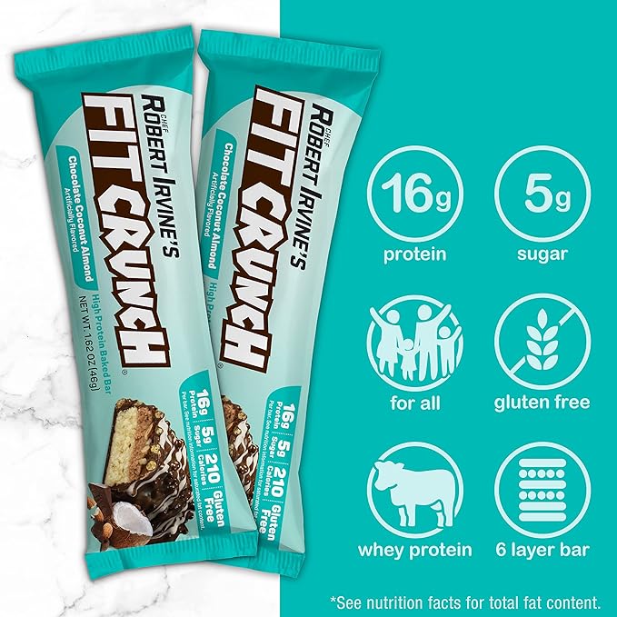 FITCRUNCH Snack Size Protein Bars 6-Layer Baked Bar 5g of Sugar &amp Soft Cake Core (9 Bars Chocolate Coconut Almond)