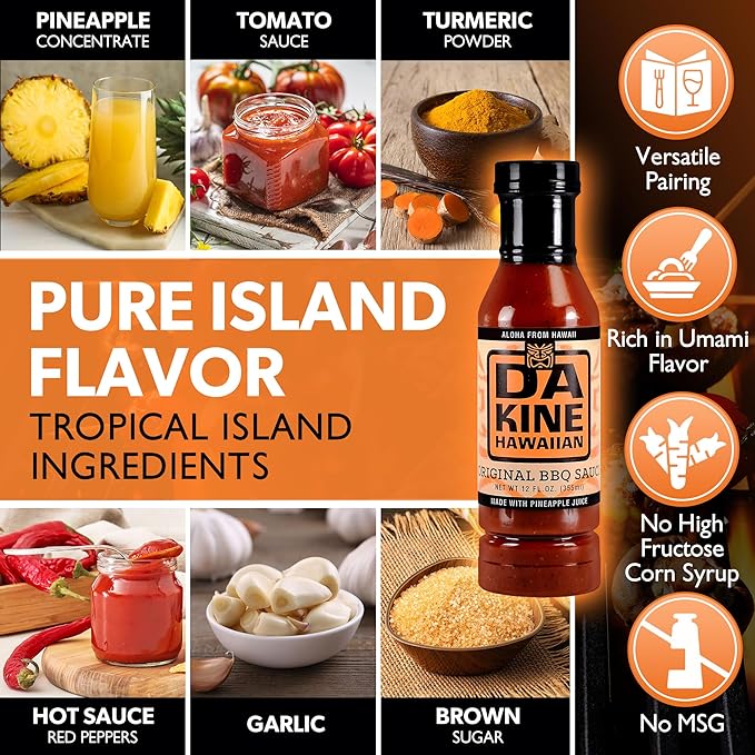 Da Kine Hawaiian BBQ Sauce Premium Gourmet Barbecue Sauce Made in Small Batches Gluten-Free BBQ Sauce for Meat Fish and Vegetables - Original (3 Pack)