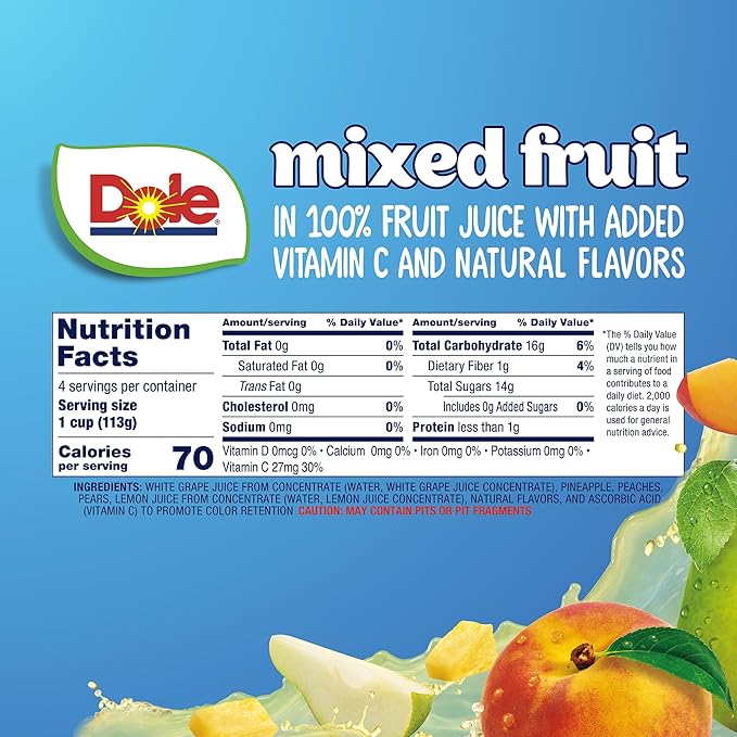 Dole Fruit Bowls Mixed Fruit in 100% Juice Snacks 4oz 24 Total Cups Gluten &amp Dairy Free Bulk Lunch Snacks for Kids &amp Adults