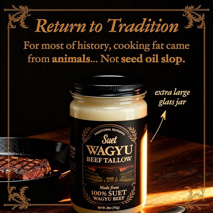 Wagyu Beef Tallow 28oz 100% Pure Suet Kidney Fat Triple-Rendered USDA Inspected 1.75lbs