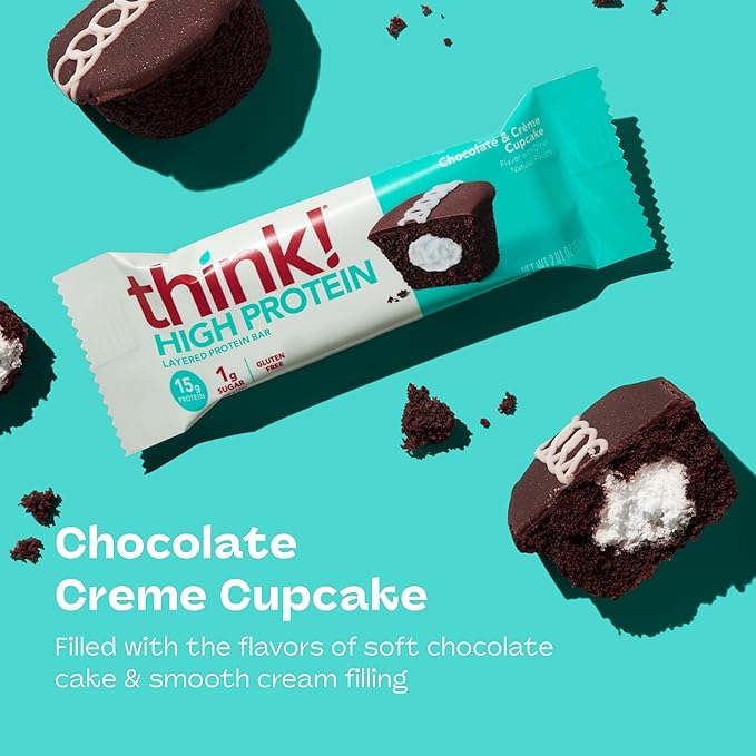 think! Protein Bars High Protein Snacks Gluten Free Kosher Friendly Sweet Treat Chocolate &amp Creme Cupcake 10 Count (Packaging May Vary)